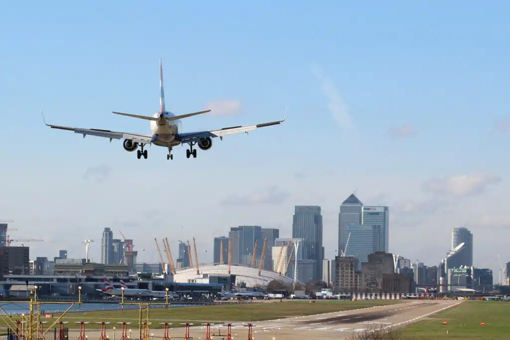 4 Useful Facts About London City Airport A British Airways plane landing at London City Airport.