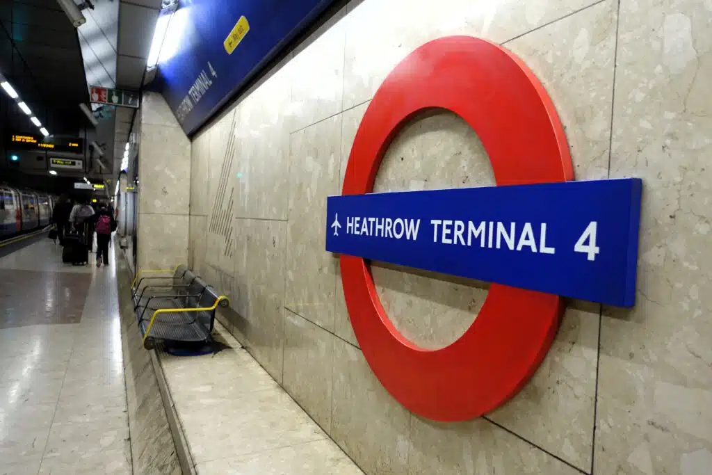 How to Get From Heathrow Airport to Central London Tube Heathrow Terminal 4 signage at Heathrow Airport.